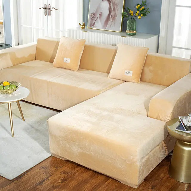 Velvet Plush L Shaped Sofa Velvet Covers for Living Room Sofa & Chair Covers