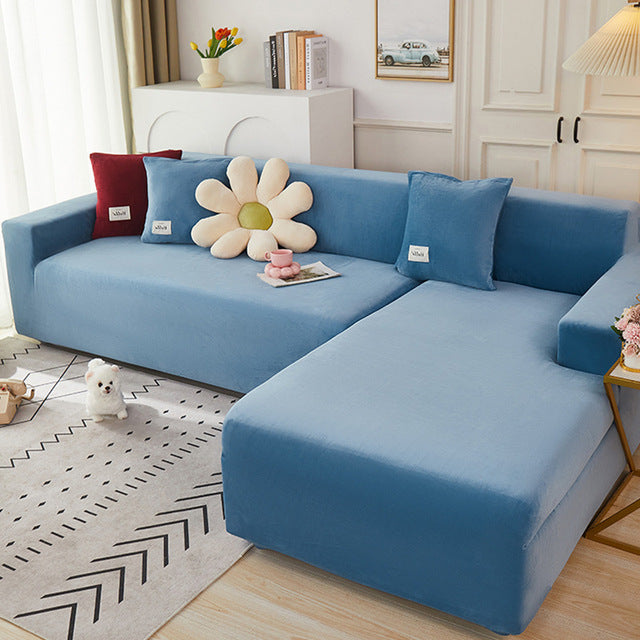 Velvet Plush L Shaped Sofa Velvet Covers for Living Room Sofa & Chair Covers