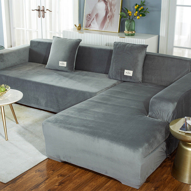 Velvet Plush L Shaped Sofa Velvet Covers for Living Room Sofa & Chair Covers
