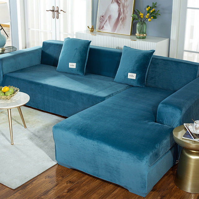 Velvet Plush L Shaped Sofa Velvet Covers for Living Room Sofa & Chair Covers