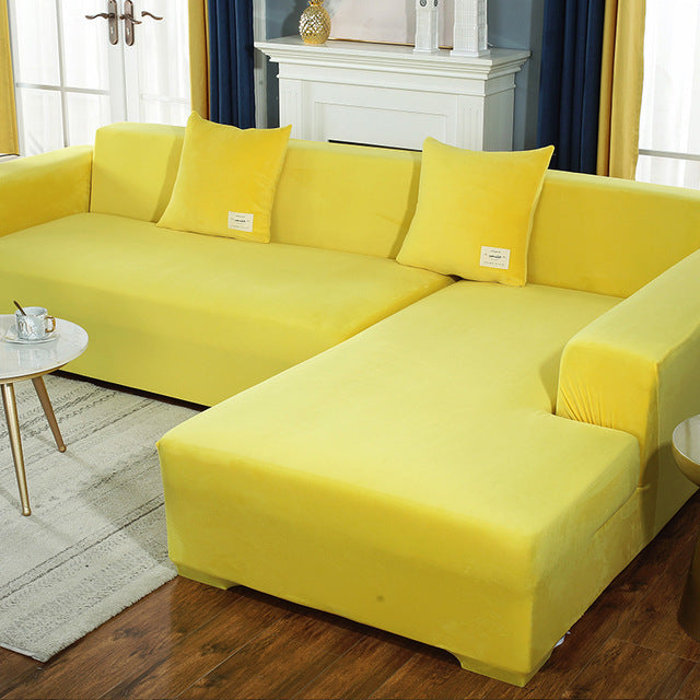 Velvet Plush L Shaped Sofa Velvet Covers for Living Room Sofa & Chair Covers